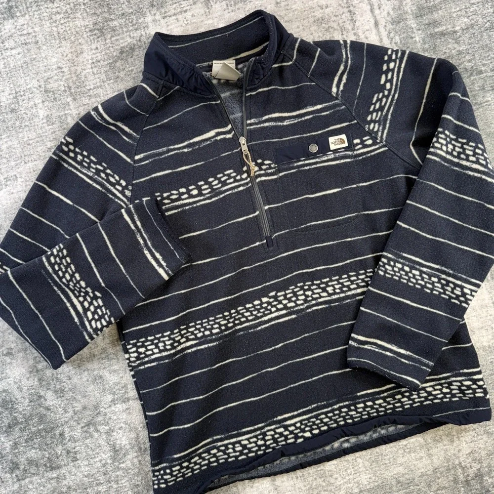 The North Face Sweater Mens Large Gordon Lyons 1/4 Zip Fleece Kilim Striped Navy